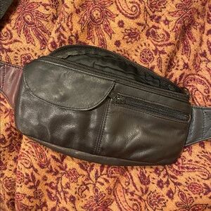 Black with brown  Leather Fanny pack  Bag